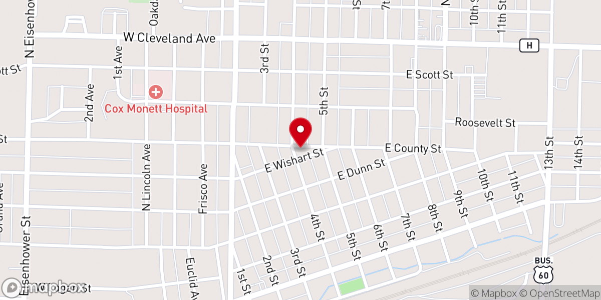 Map showing location of Iglesia Cristiana Príncipe de Paz Monett MO 65708