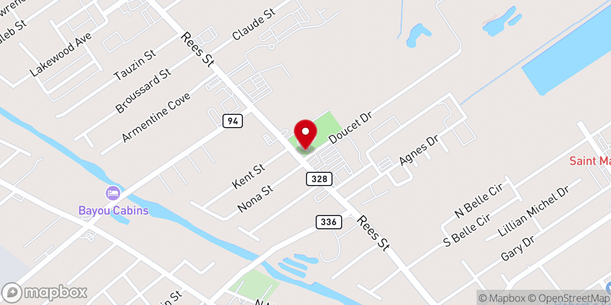 Map showing location of Breaux Bridge Crawfish Festival