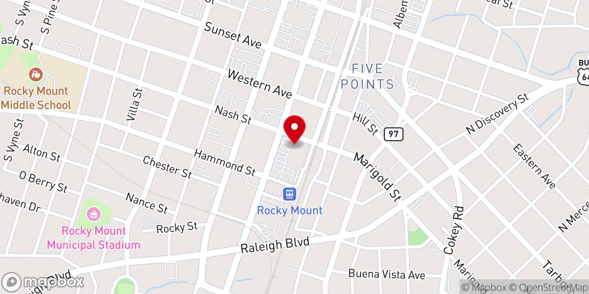 Map showing location of Station Square Rocky Mount & The Downtown Business Center