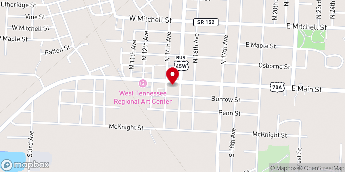 Map showing location of Plaza Theatre of Humboldt TN
