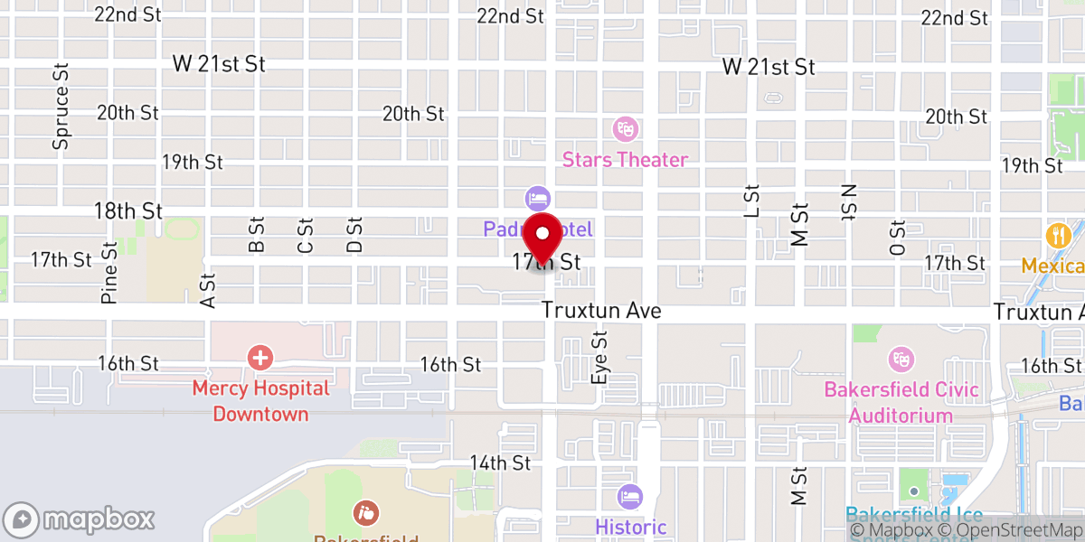 Map showing location of First Presbyterian Church Bakersfield