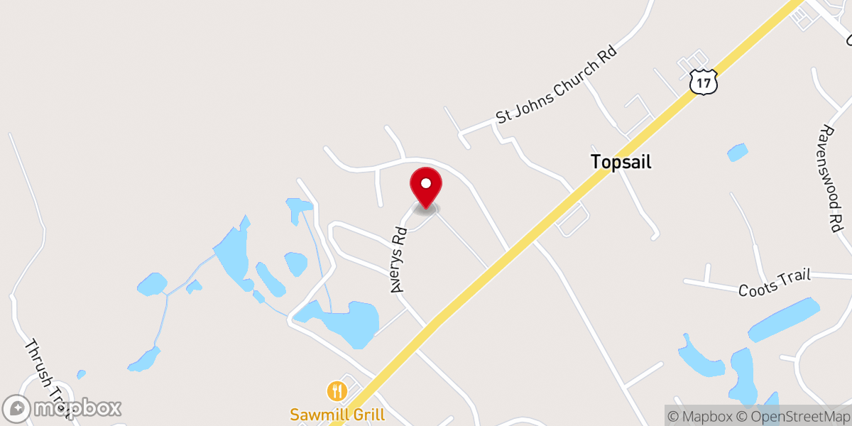 Map showing location of Topsail Presbyterian Church