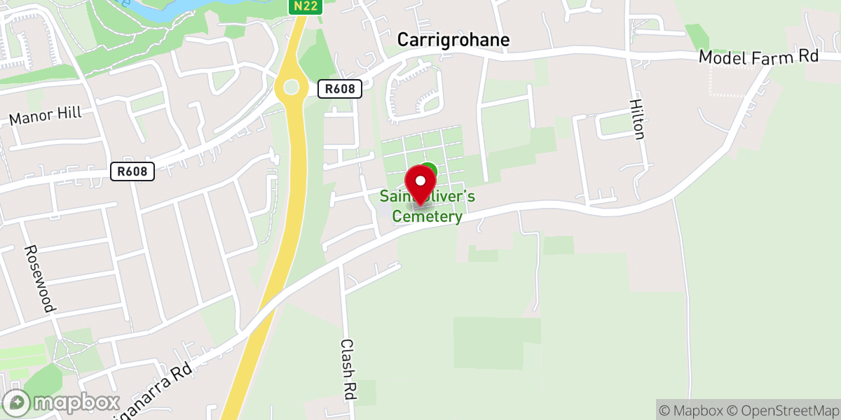 Map showing location of St Oliver's Cemetery