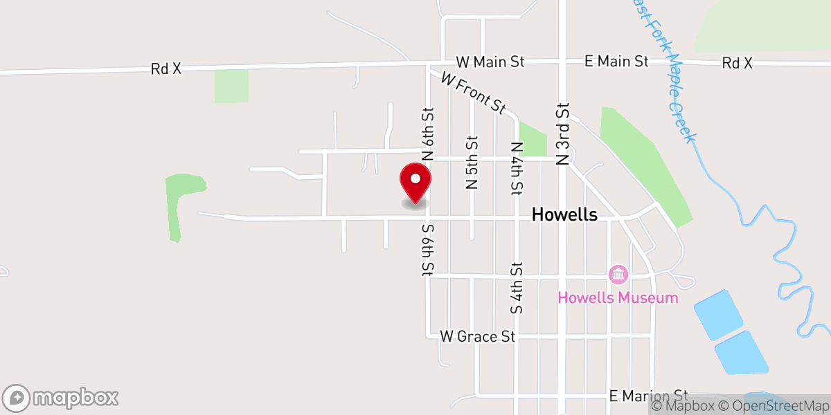 Map showing location of Ss. Peter and Paul Catholic Church, Howells