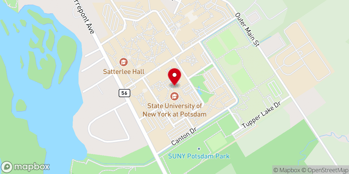 Map showing location of SUNY Potsdam