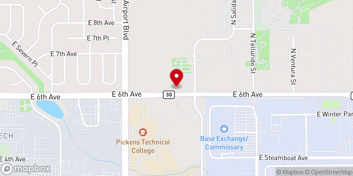 Map showing location of Victory Outreach Aurora