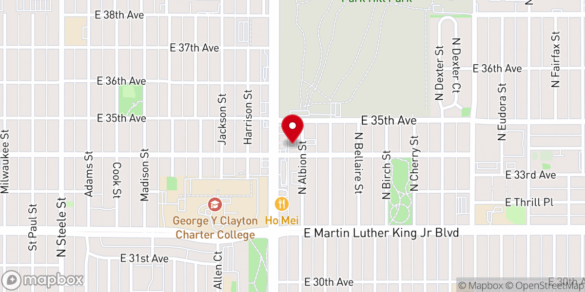 Map showing location of Park Hill Presbyterian Church