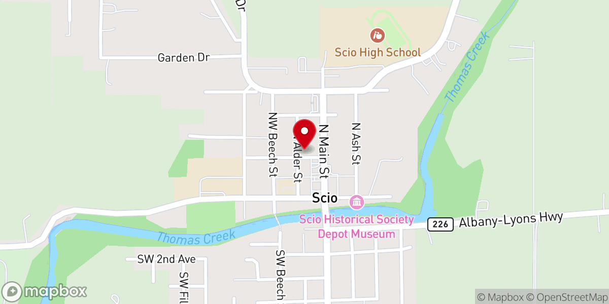 Map showing location of Scio Christian Church
