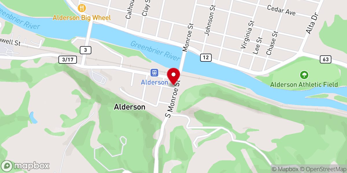 Map showing location of Alderson City Hall