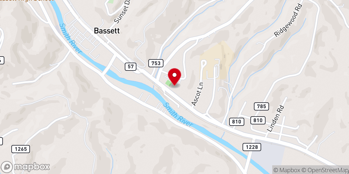 Map showing location of Pocahontas Baptist Church
