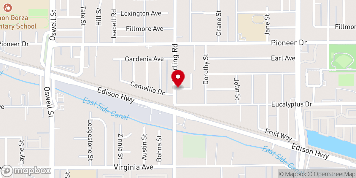 Map showing location of East Bakersfield Pentecostal Holiness Church