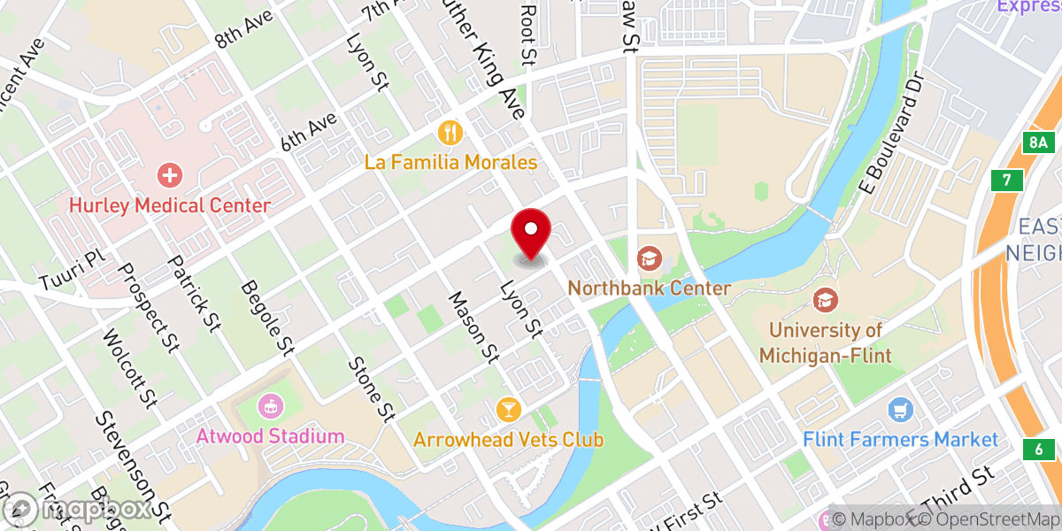 Map showing location of Peoples Church of Flint