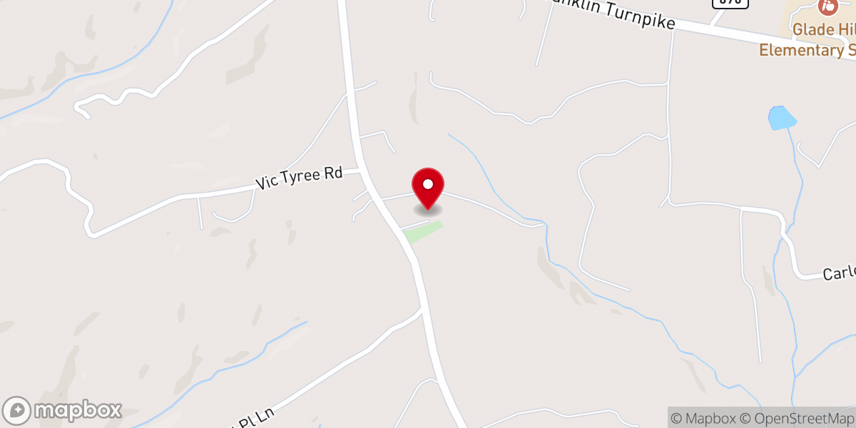Map showing location of Glade Hill Baptist Church
