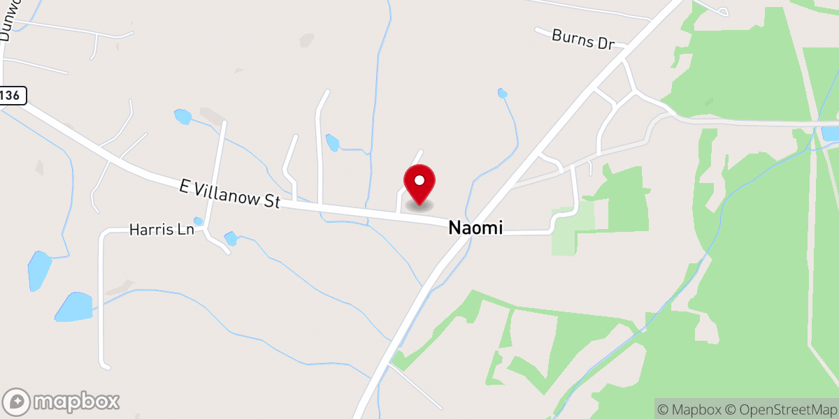 Map showing location of Naomi Baptist Church