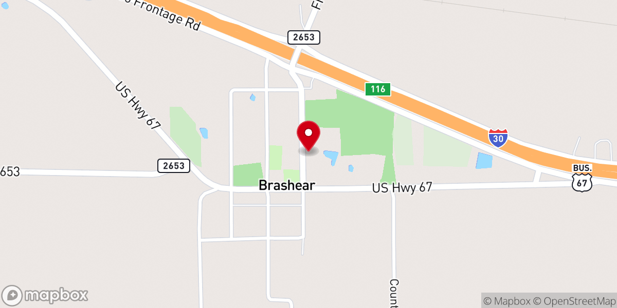 Map showing location of Brashear Baptist Fellowship Hall