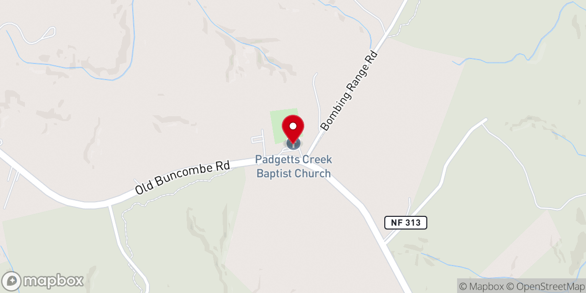 Map showing location of Padgetts Creek Baptist Church