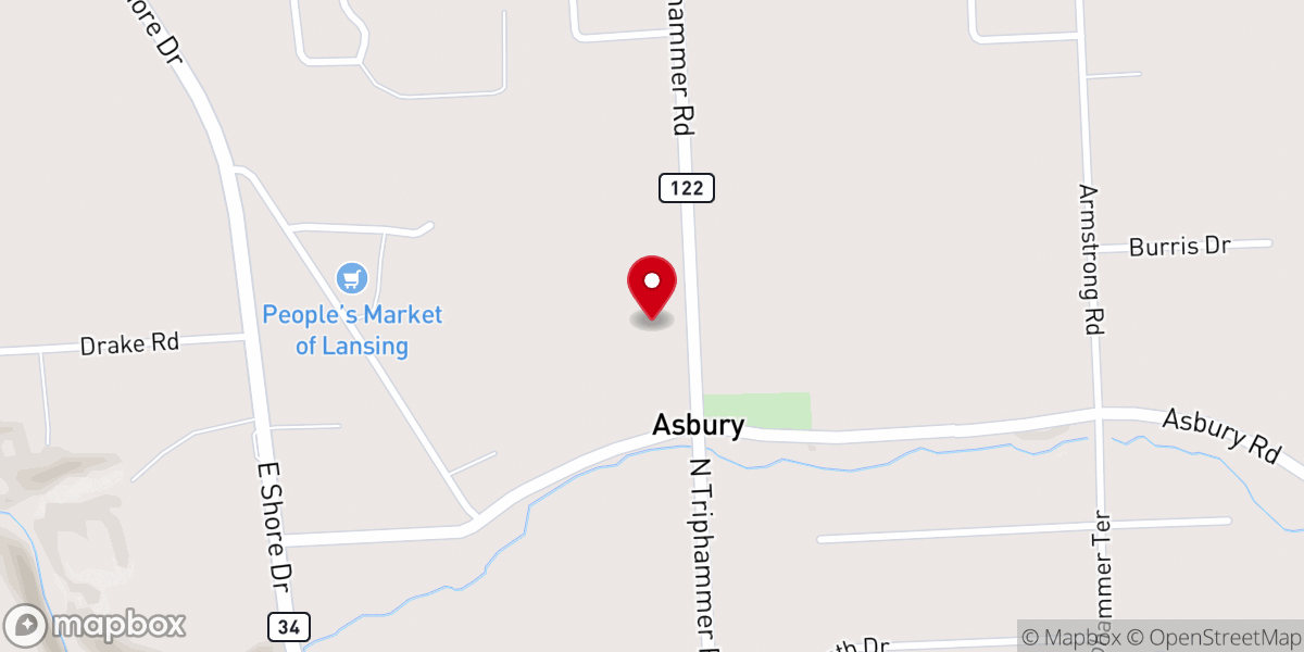 Map showing location of Asbury Church
