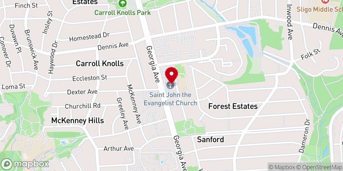 Map showing location of St. John the Evangelist Catholic Church