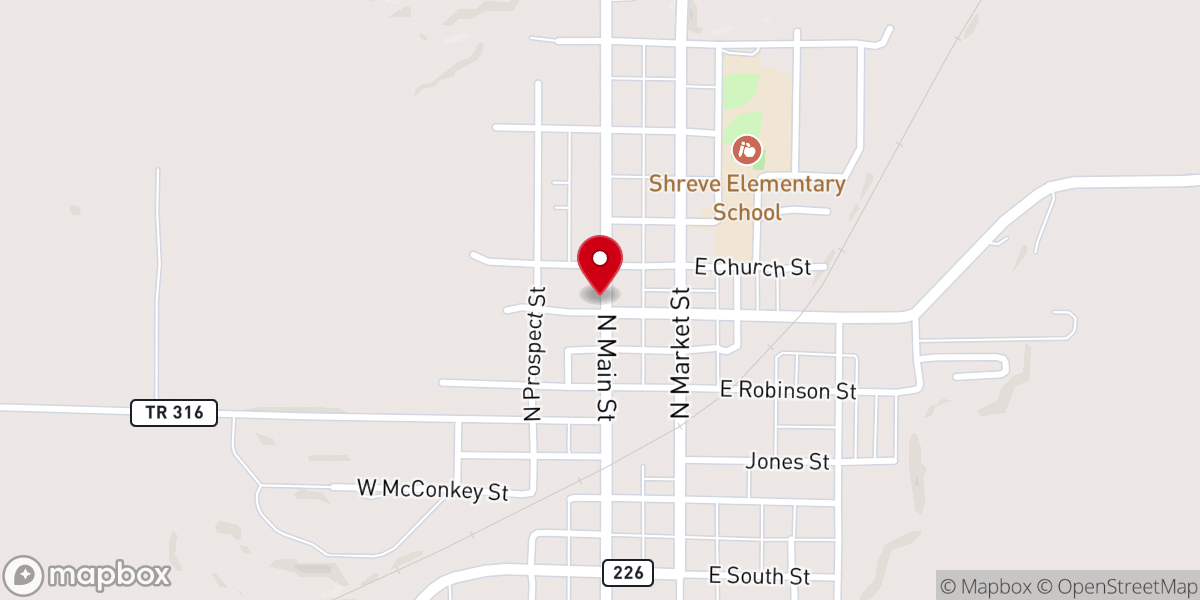 Map showing location of Shreve United Methodist Church