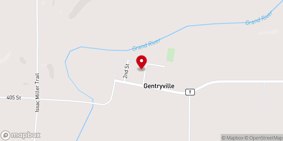 Map showing location of Gentryville Baptist Church