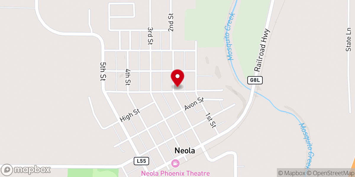 Map showing location of First Presbyterian Church of Neola