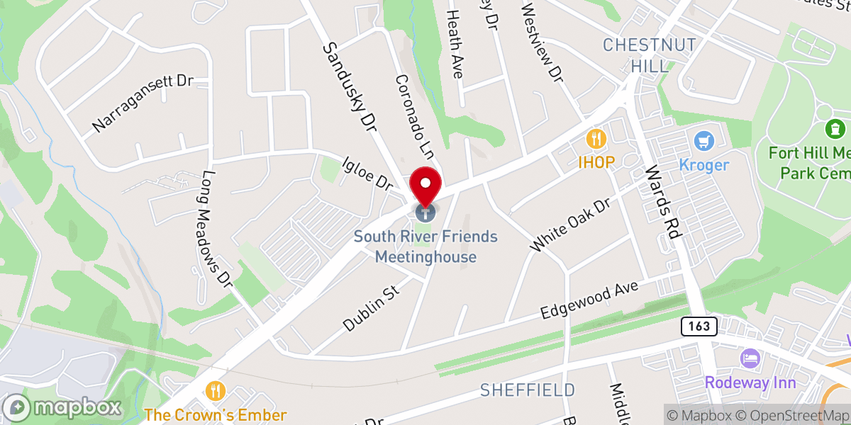 Map showing location of South River Friends Meetinghouse