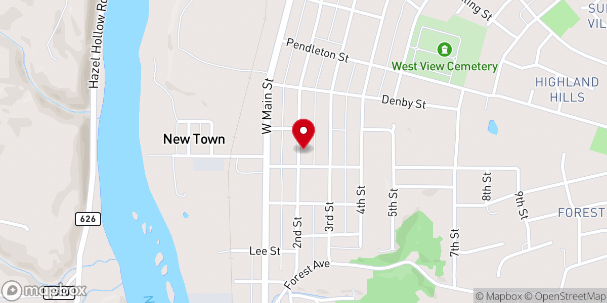 Map showing location of Compassion Church -Radford VA