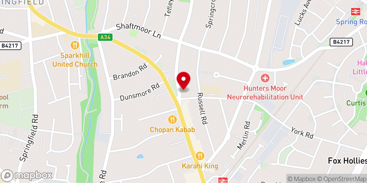 Map showing location of Hall Green UNITED Community Church