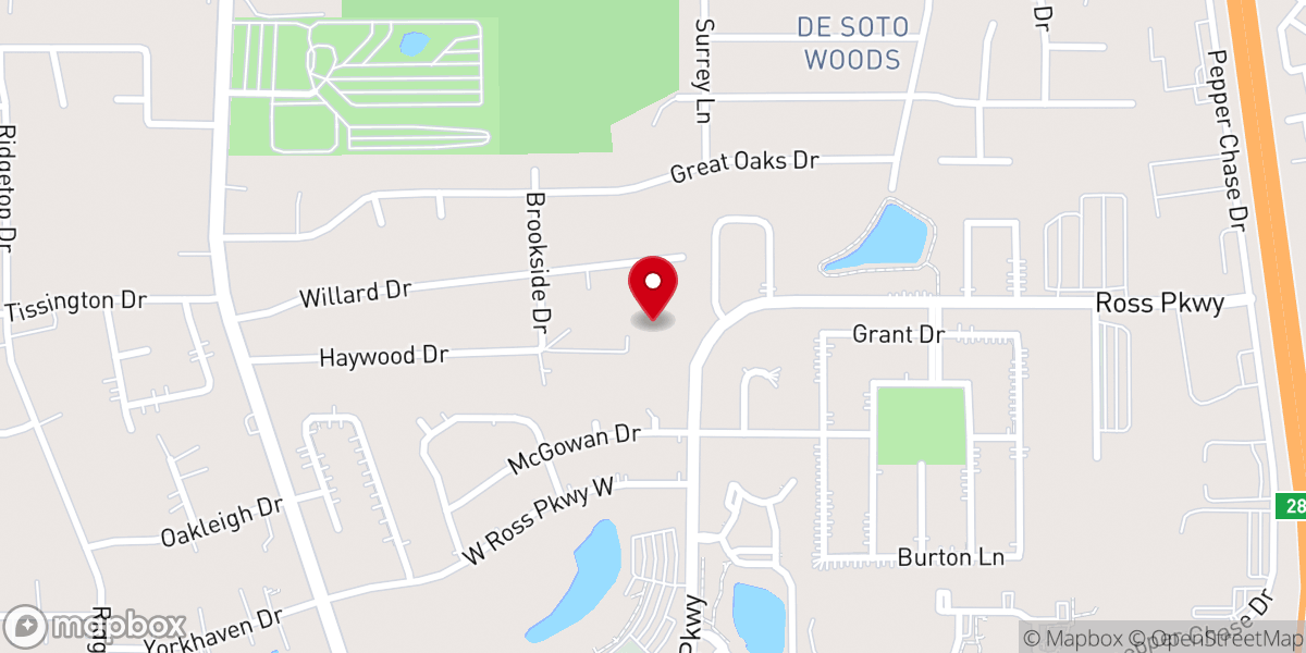 Map showing location of DeSoto Woods Church