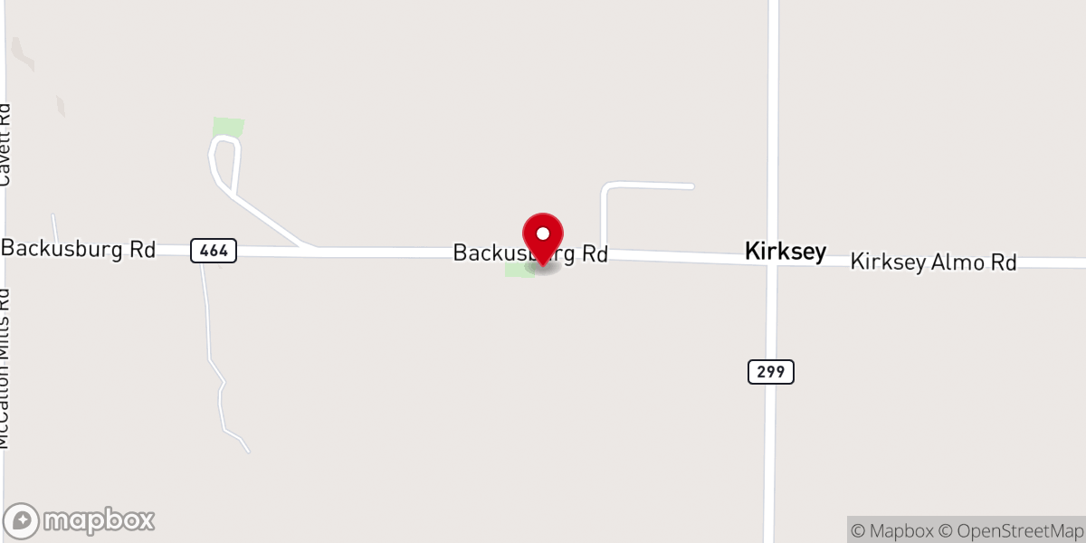 Map showing location of Kirksey Baptist church
