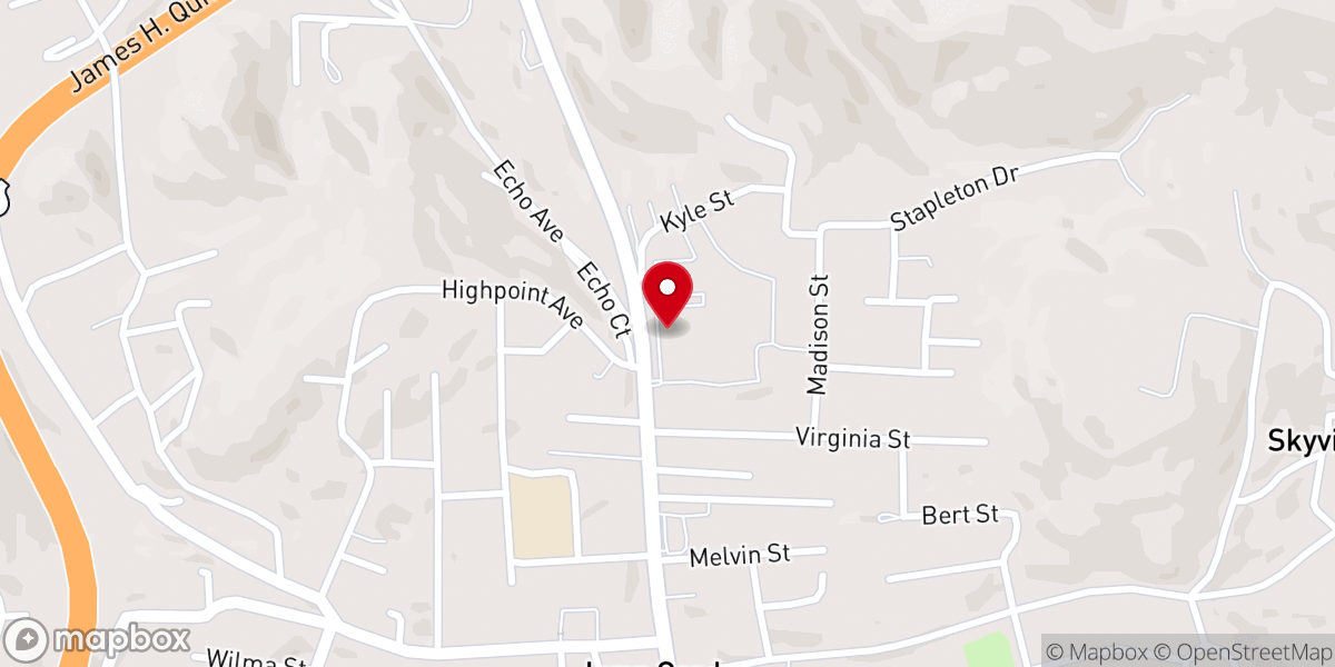 Map showing location of Higher Ground Baptist Church