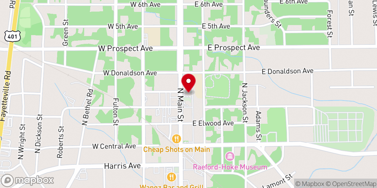 Map showing location of Raeford United Methodist Church