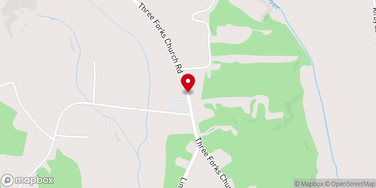 Map showing location of Three Forks Baptist Church