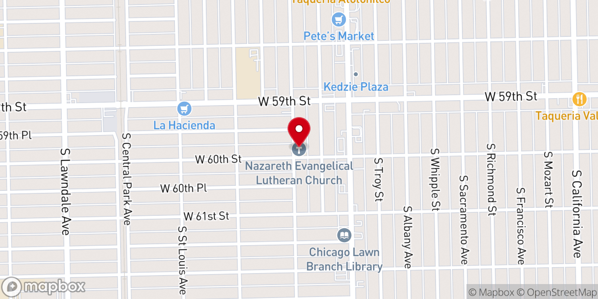 Map showing location of Nazareth Evangelical Lutheran Church