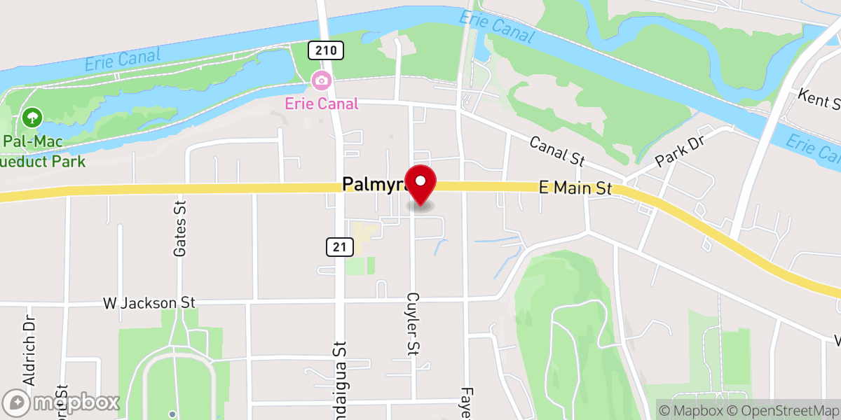 Map showing location of Palmyra Bowling Center