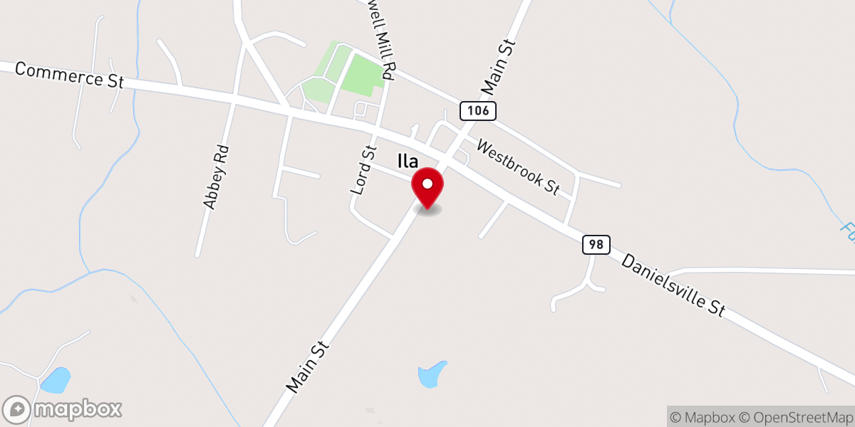 Map showing location of Ila Baptist Church