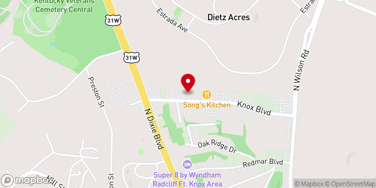 Map showing location of Radcliff Baptist Church