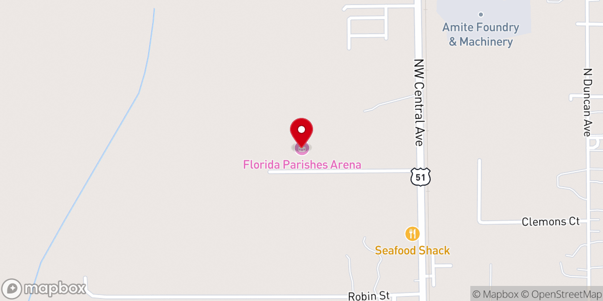 Map showing location of Florida Parishes Arena