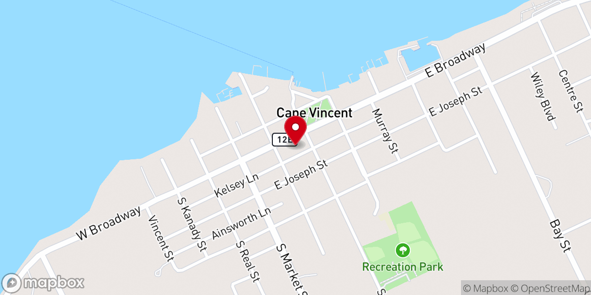Map showing location of United Church of Cape Vincent