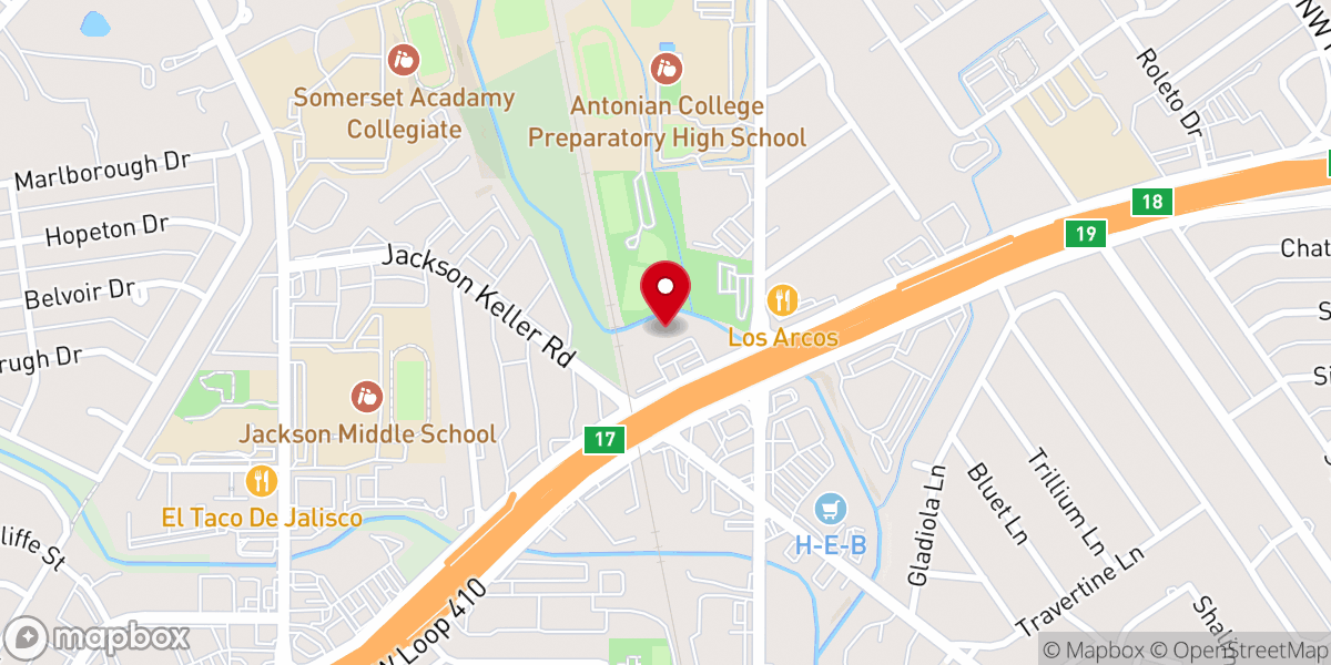 Map showing location of Mission Church San Antonio