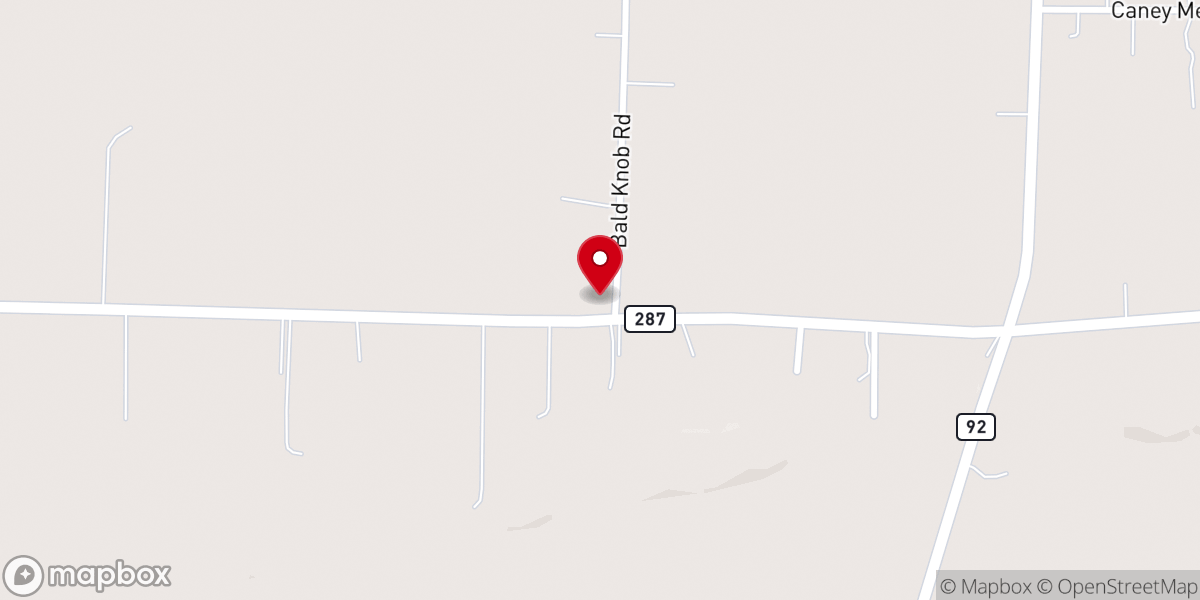 Map showing location of Bald Knob Church