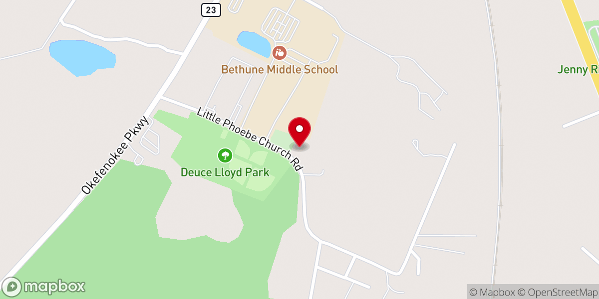 Map showing location of Little Phebe Church