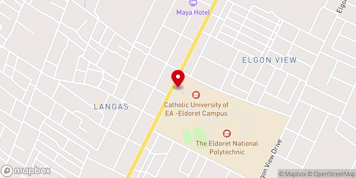 Map showing location of Catholic University of EA -Eldoret Campus