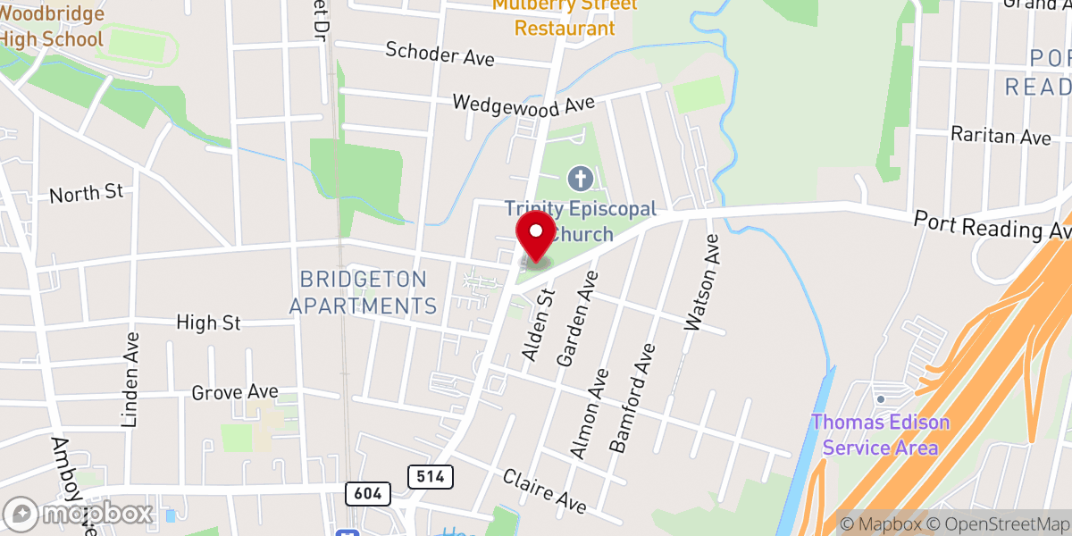 Map showing location of First Presbyterian Church of Woodbridge, NJ