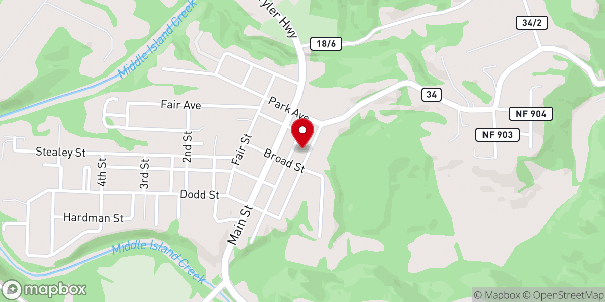 Map showing location of Middlebourne United Methodist