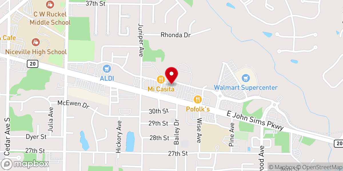 Map showing location of Oak Creek Shopping Center
