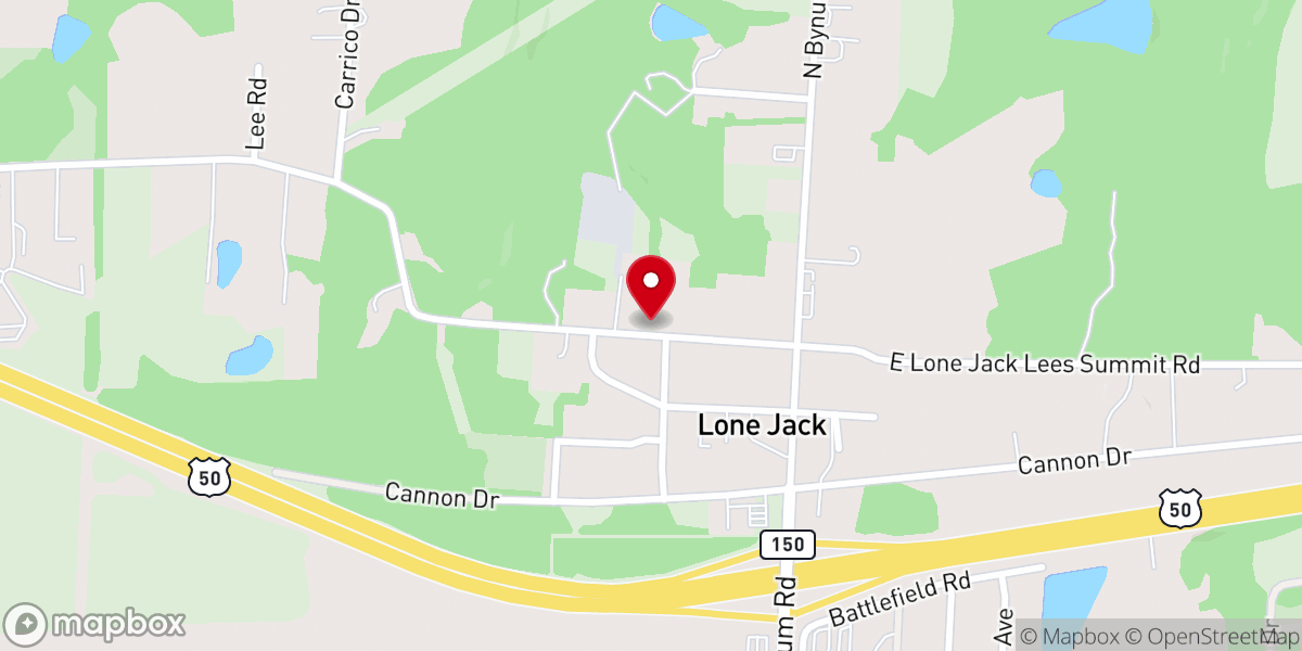 Map showing location of Lone Jack Christian Church