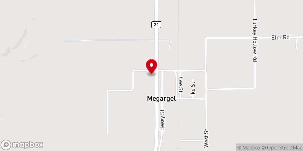 Map showing location of Megargel Assembly of God Church