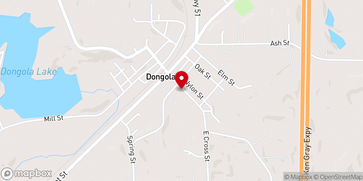 Map showing location of Dongola First Baptist Church