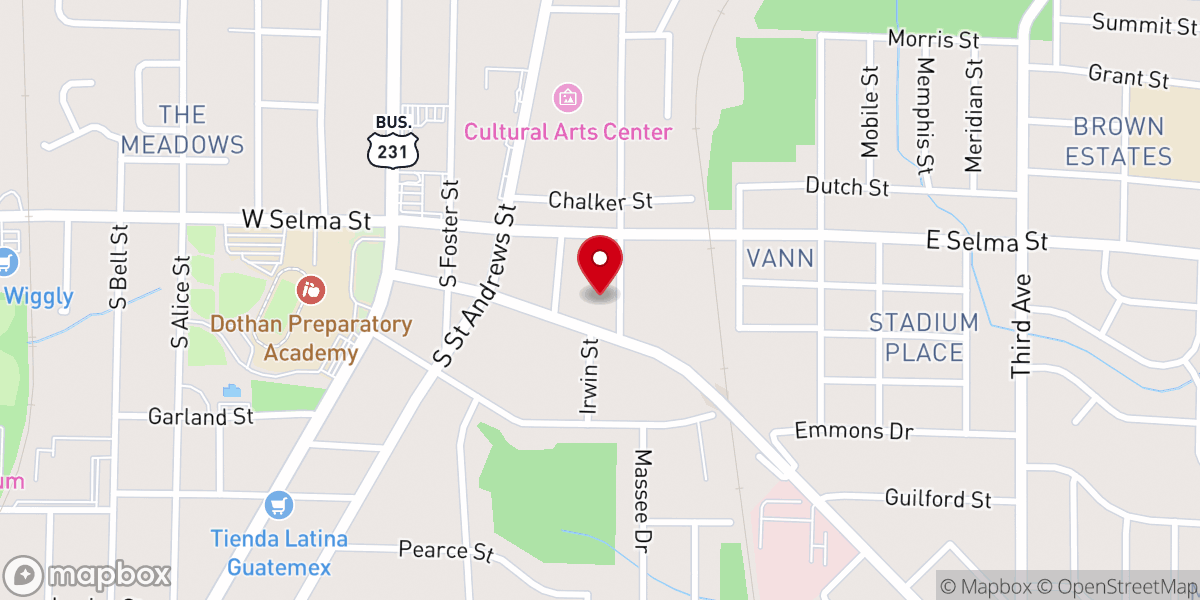 Map showing location of Southside Baptist Church Child Development Center